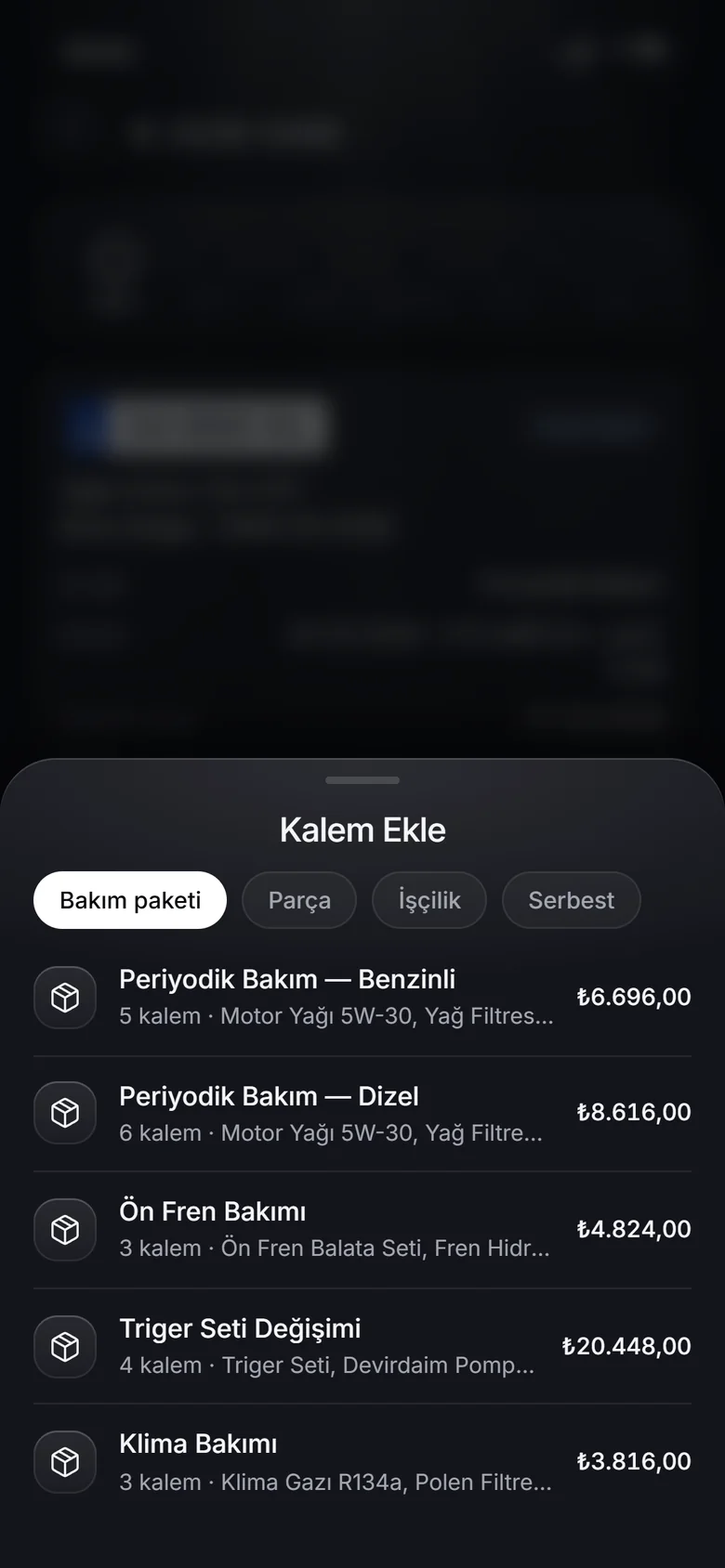Teklif kalemi ekleme